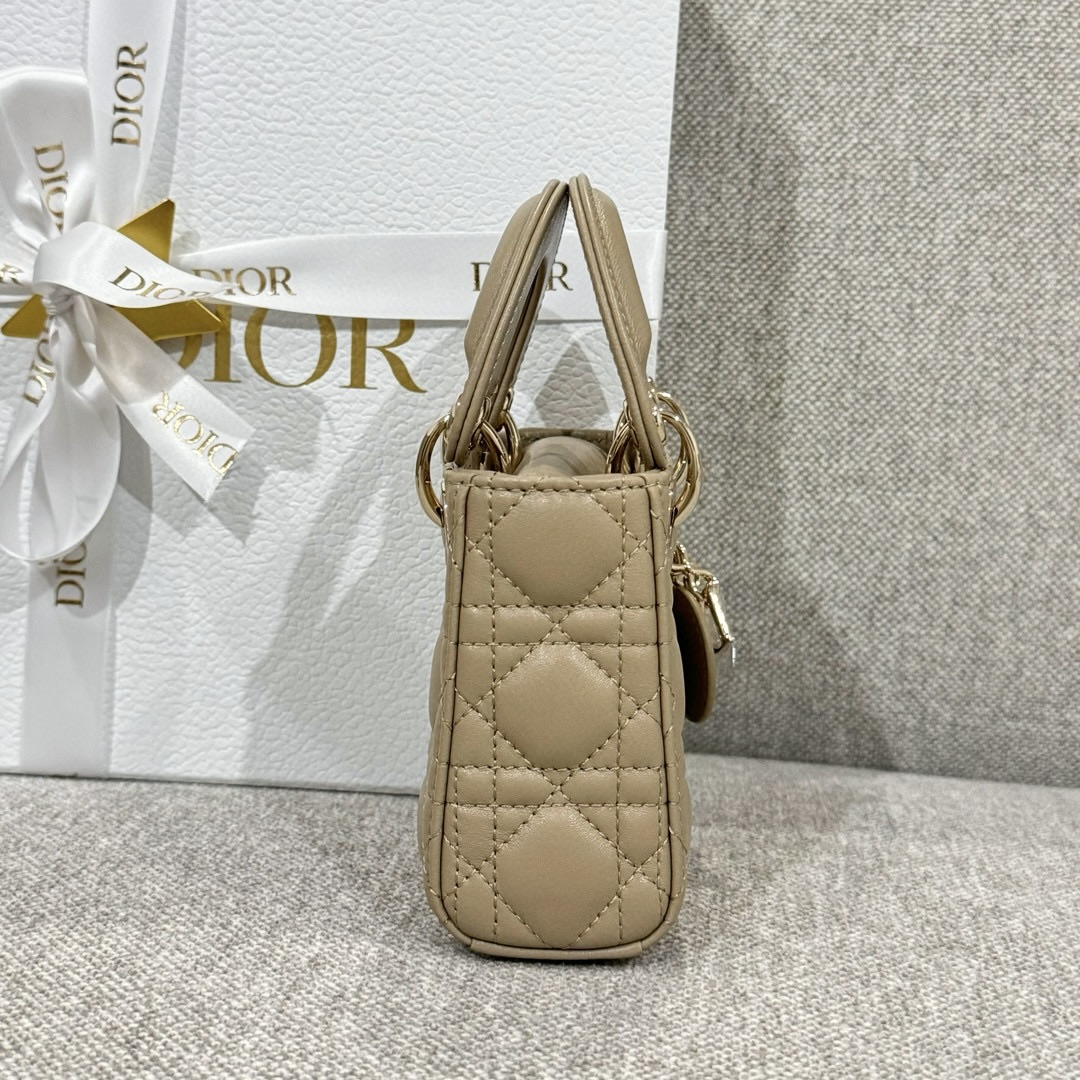 DIOR Lady Dior Micro Bag Sand-Colored Cannage Lambskin Gold Hardware