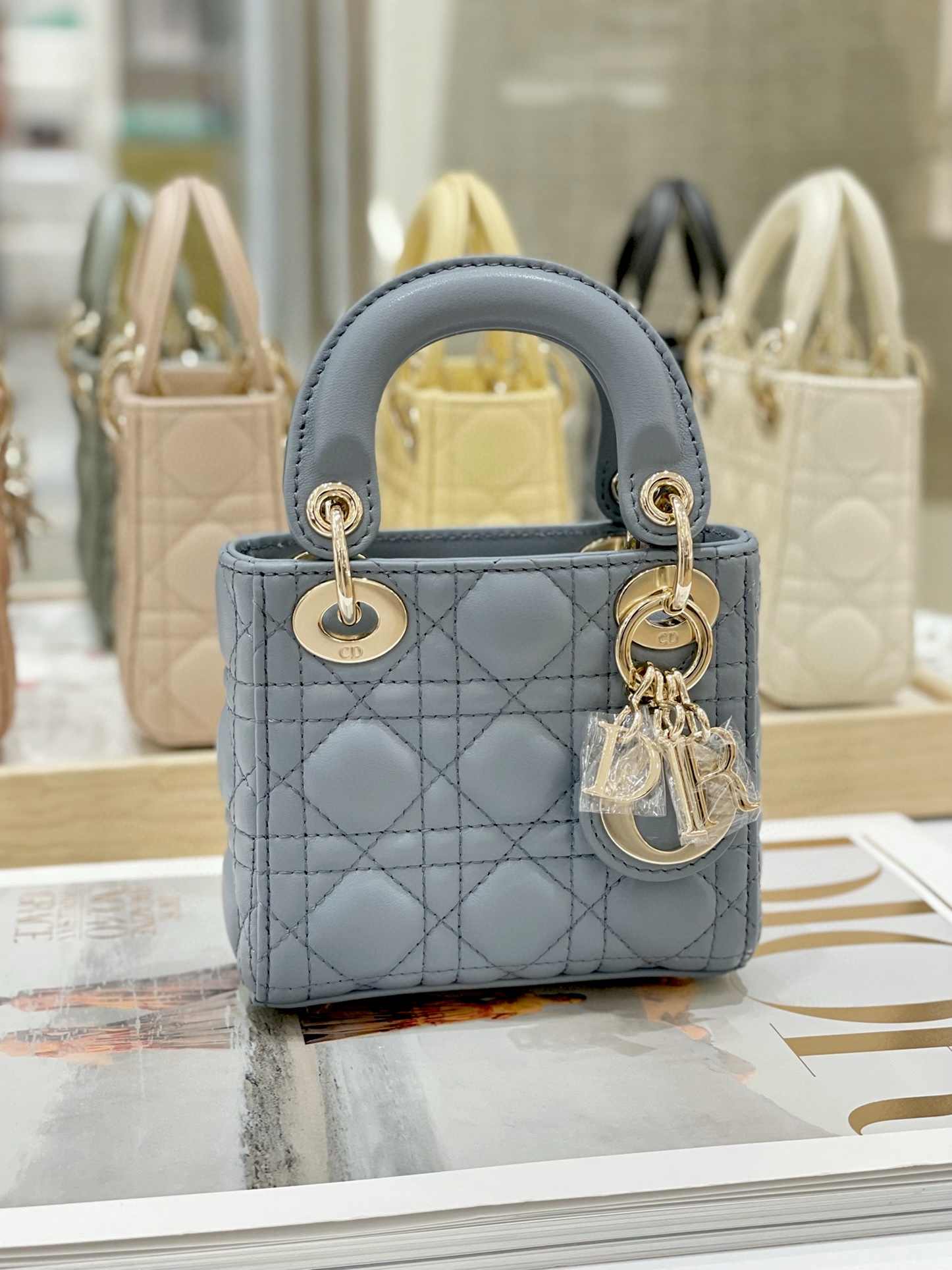 DIOR Lady Dior Micro Bag Cloud Blue Cannage Lambskin Gold Hardware