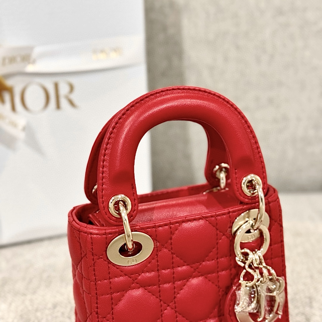 DIOR Lady Dior Micro Bag Bright Red Cannage Lambskin Gold Hardware