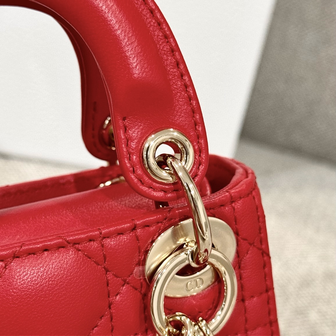 DIOR Lady Dior Micro Bag Bright Red Cannage Lambskin Gold Hardware