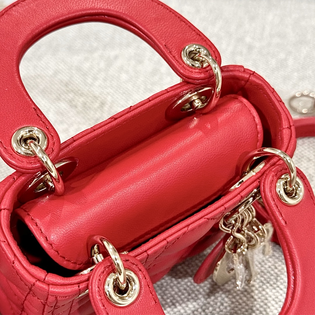 DIOR Lady Dior Micro Bag Bright Red Cannage Lambskin Gold Hardware