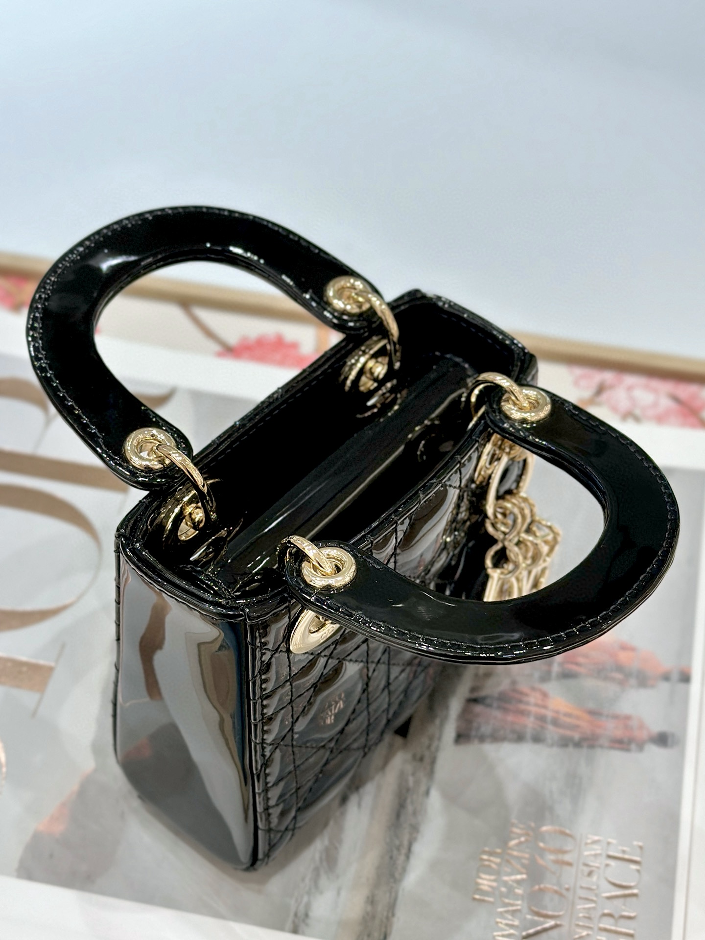 DIOR Lady Dior Micro Bag Black Patent Cannage Lambskin Gold Hardware