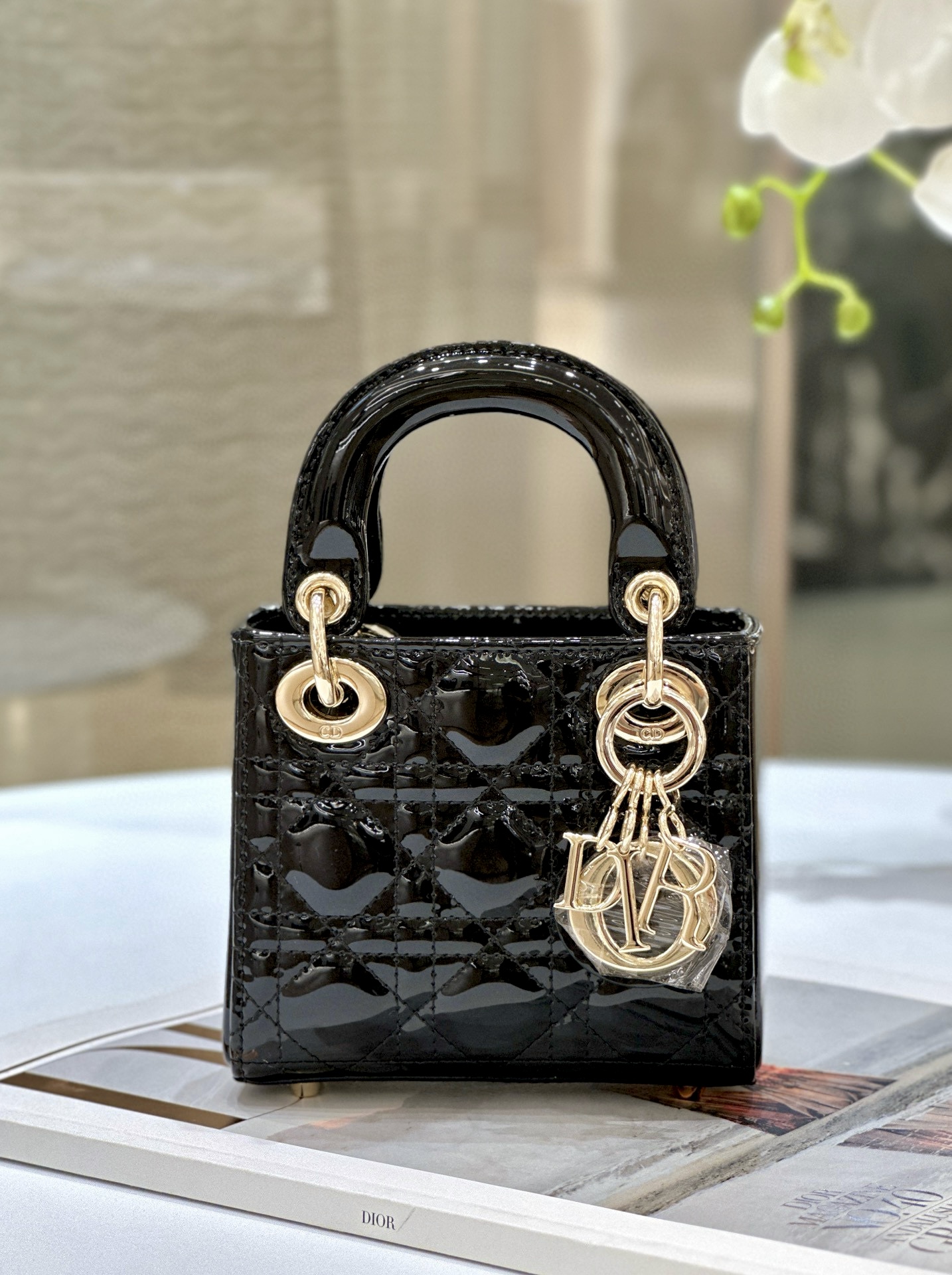 DIOR Lady Dior Micro Bag Black Patent Cannage Lambskin Gold Hardware