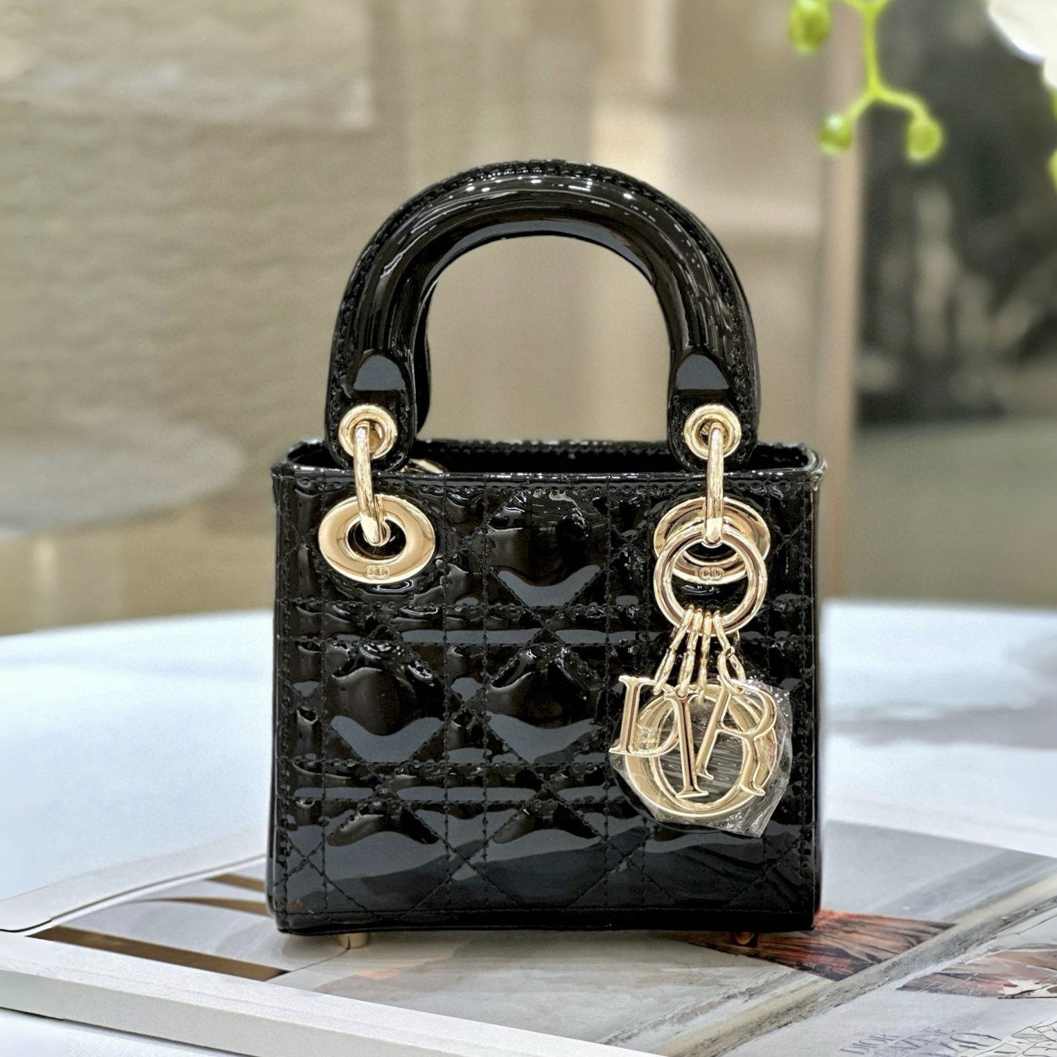 DIOR Lady Dior Micro Bag Black Patent Cannage Lambskin Gold Hardware