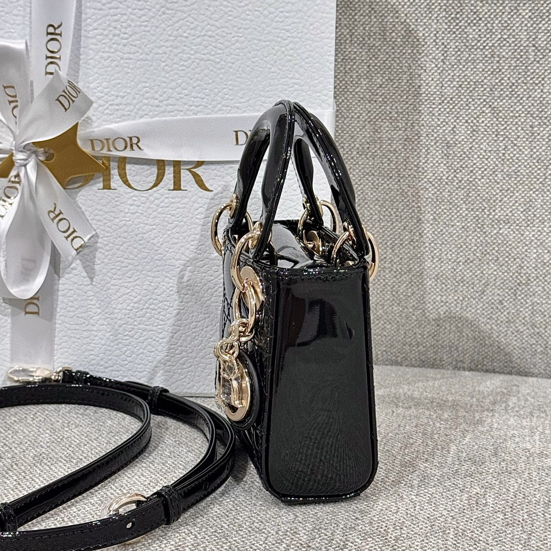 DIOR Lady Dior Micro Bag Black Patent Cannage Lambskin Gold Hardware