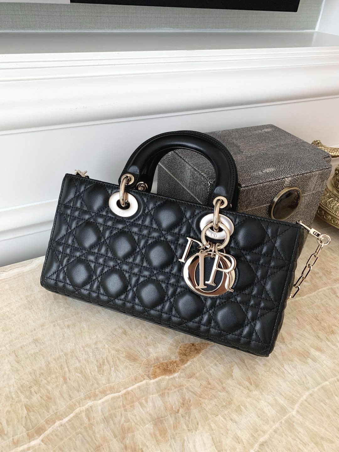 DIOR Medium Lady D-Joy Bag Black Cannage Lambskin Gold Hardware