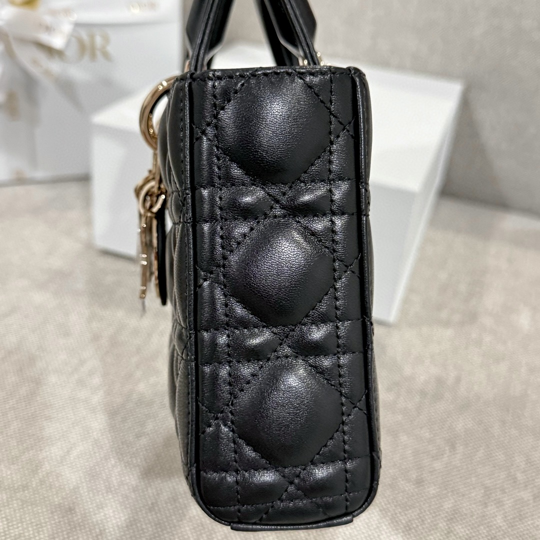 DIOR Medium Lady D-Joy Bag Black Cannage Lambskin Gold Hardware