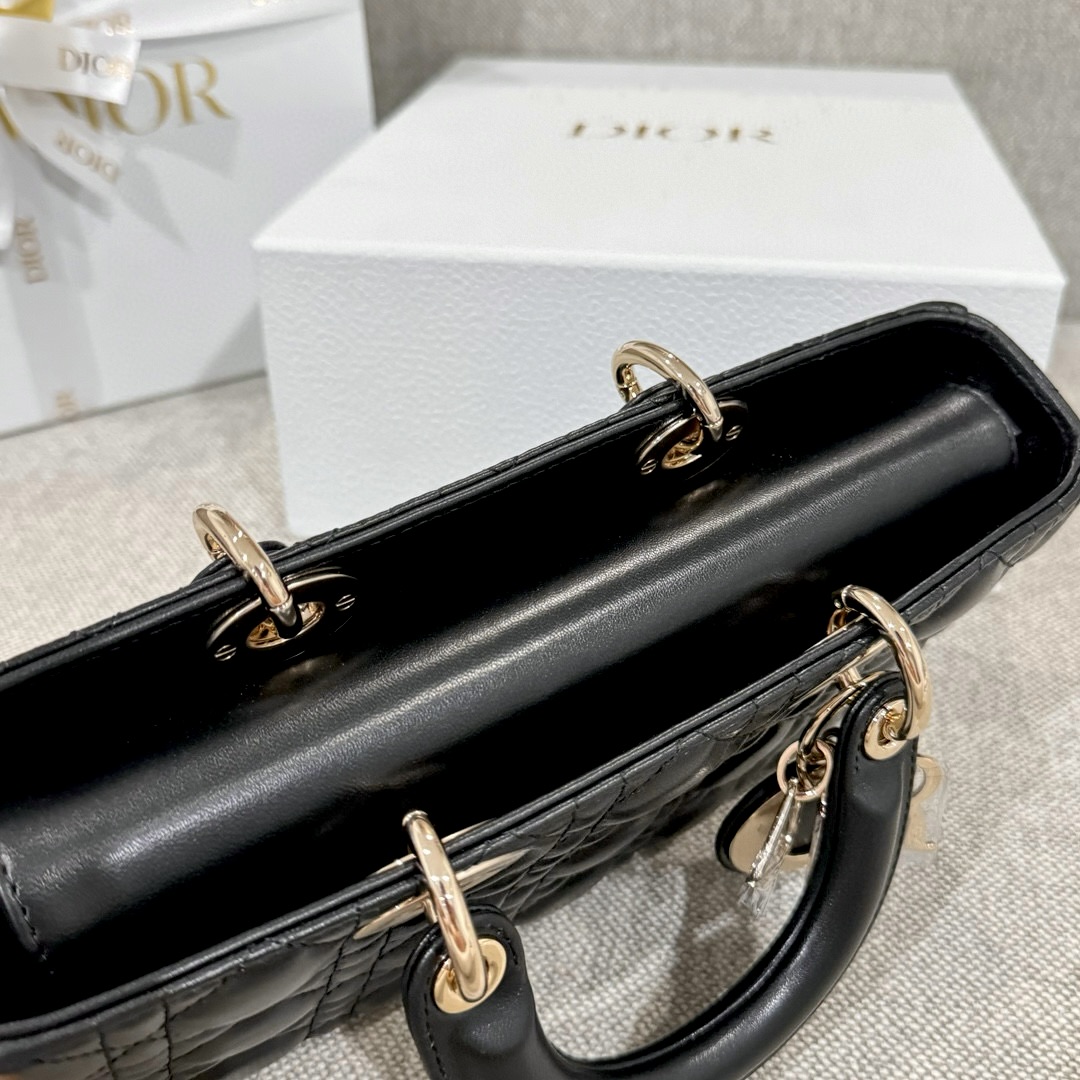 DIOR Medium Lady D-Joy Bag Black Cannage Lambskin Gold Hardware