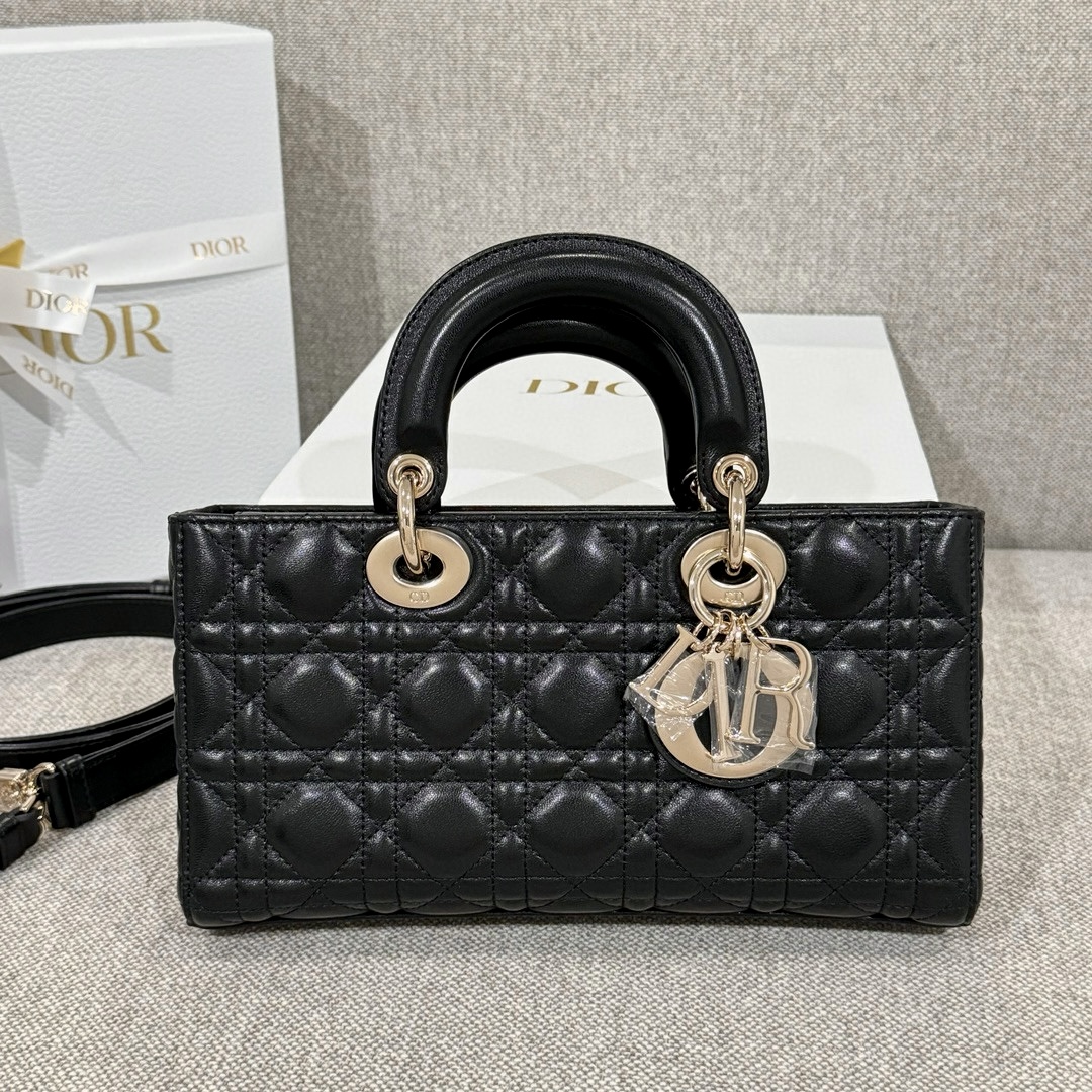 DIOR Medium Lady D-Joy Bag Black Cannage Lambskin Gold Hardware