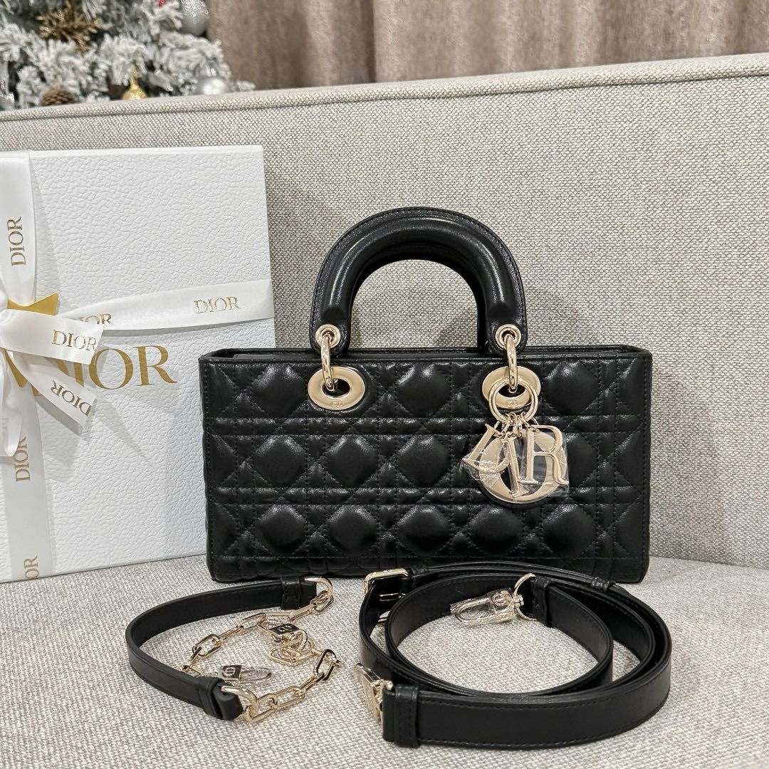 DIOR Medium Lady D-Joy Bag Black Cannage Lambskin Gold Hardware