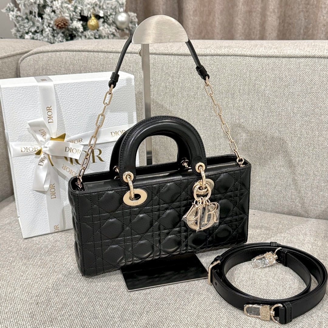 DIOR Medium Lady D-Joy Bag Black Cannage Lambskin Gold Hardware