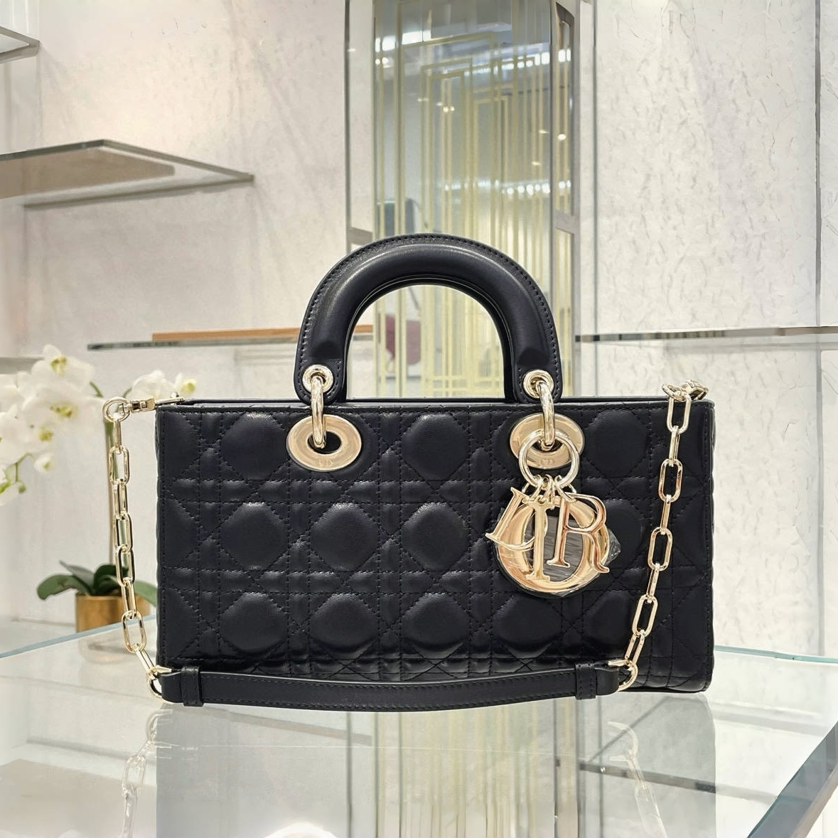 DIOR Medium Lady D-Joy Bag Black Cannage Lambskin Gold Hardware