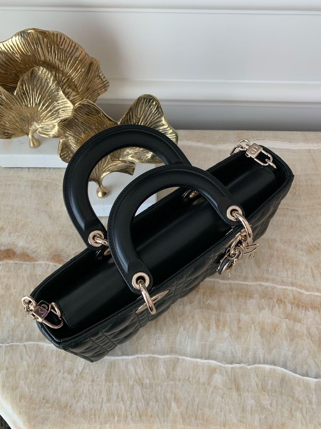 DIOR Medium Lady D-Joy Bag Black Cannage Lambskin Gold Hardware