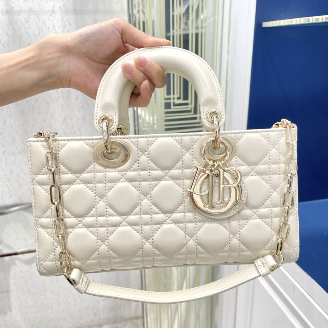 DIOR Medium Lady D-Joy Bag Latte Cannage Lambskin Gold Hardware