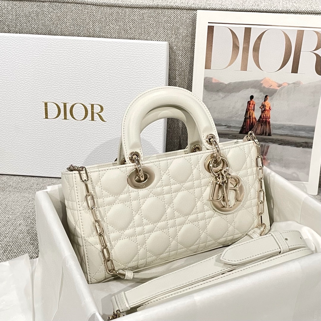 DIOR Medium Lady D-Joy Bag Latte Cannage Lambskin Gold Hardware