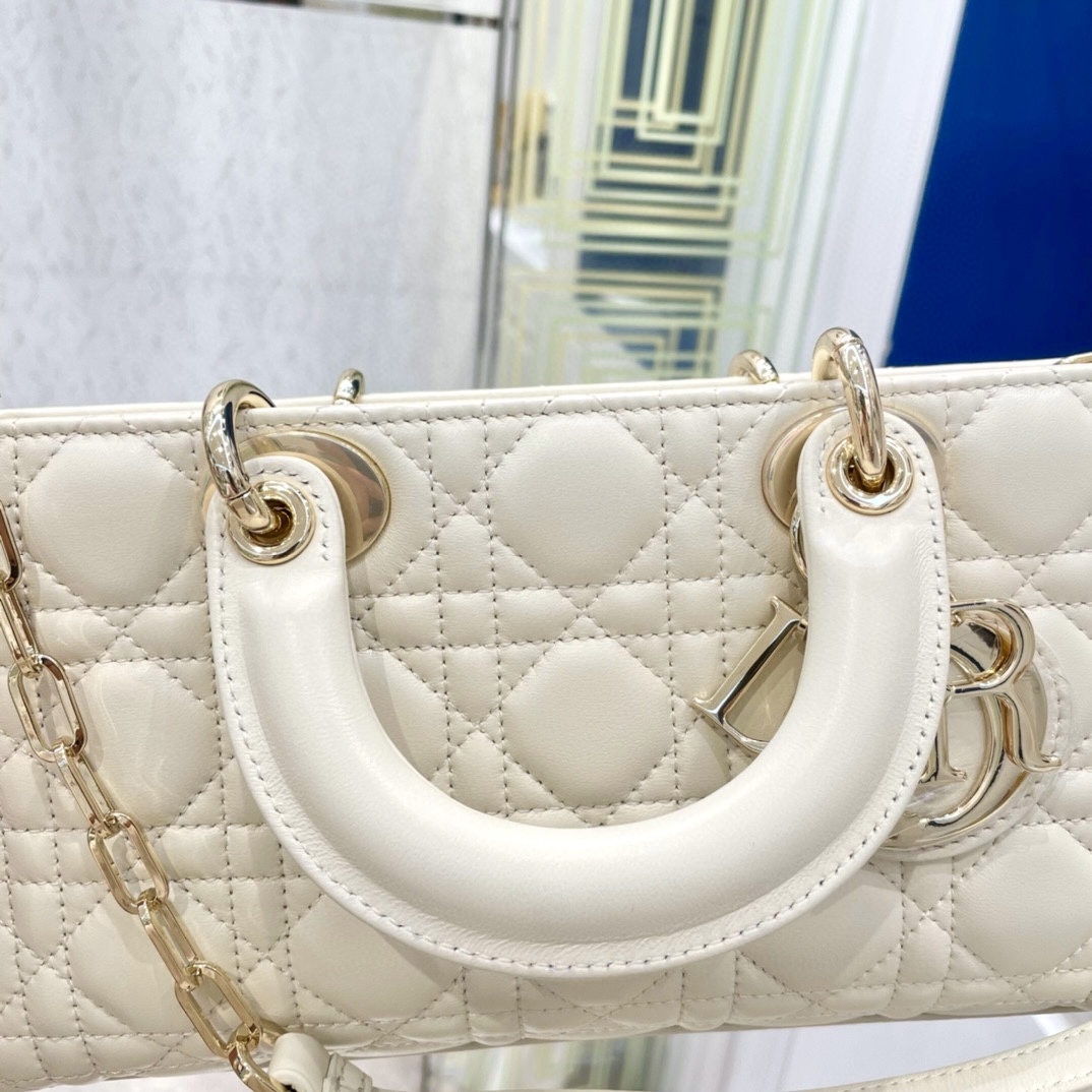 DIOR Medium Lady D-Joy Bag Latte Cannage Lambskin Gold Hardware