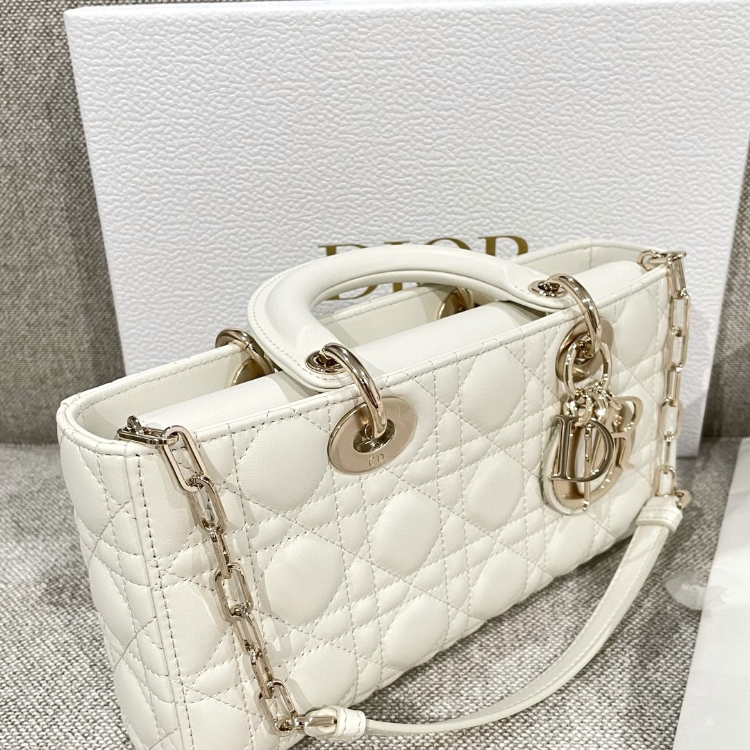 DIOR Medium Lady D-Joy Bag Latte Cannage Lambskin Gold Hardware