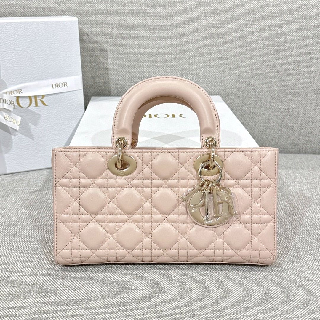 DIOR Medium Lady D-Joy Bag Powder Pink Cannage Lambskin Gold Hardware