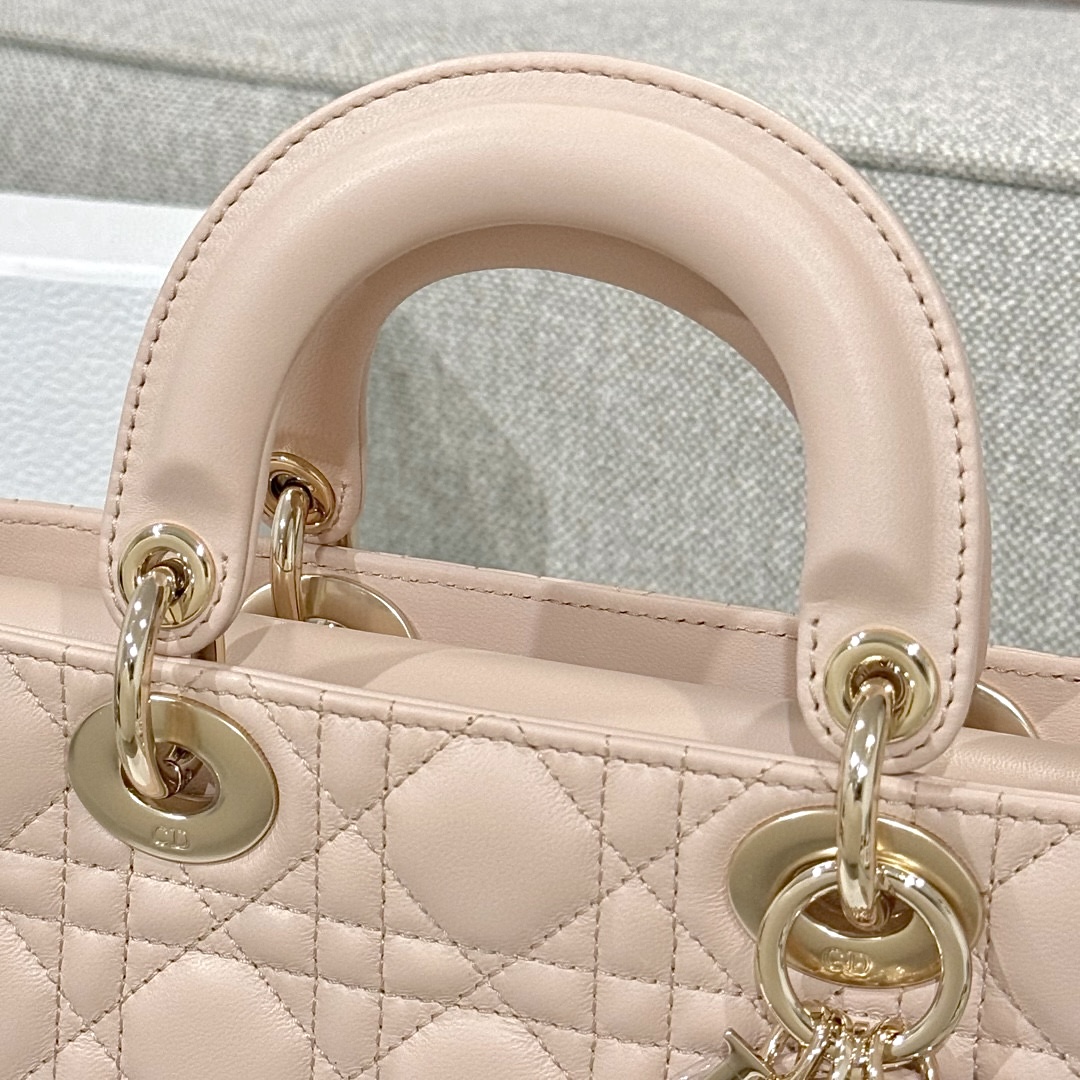 DIOR Medium Lady D-Joy Bag Powder Pink Cannage Lambskin Gold Hardware