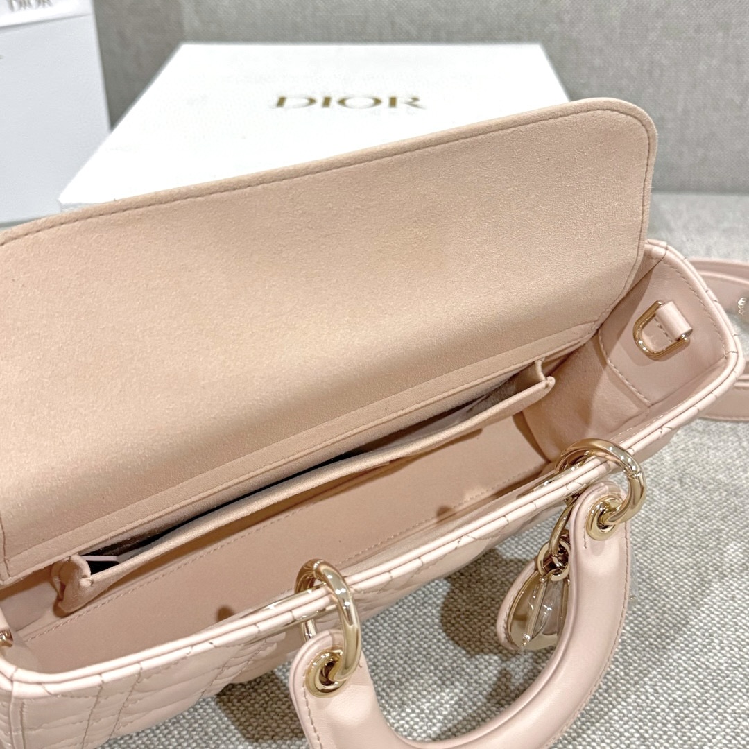 DIOR Medium Lady D-Joy Bag Powder Pink Cannage Lambskin Gold Hardware