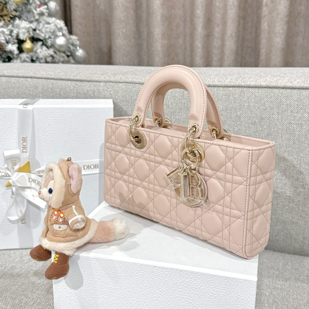 DIOR Medium Lady D-Joy Bag Powder Pink Cannage Lambskin Gold Hardware