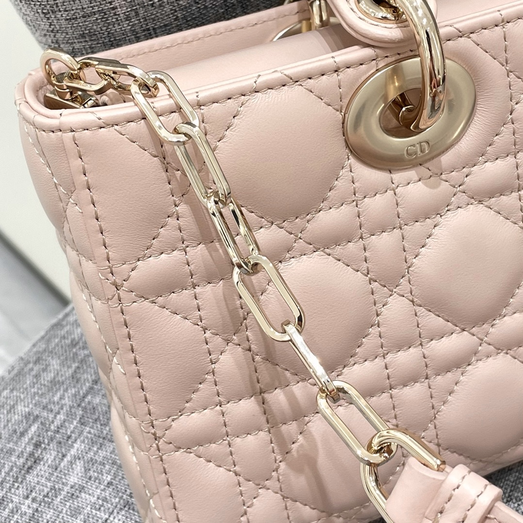 DIOR Medium Lady D-Joy Bag Powder Pink Cannage Lambskin Gold Hardware