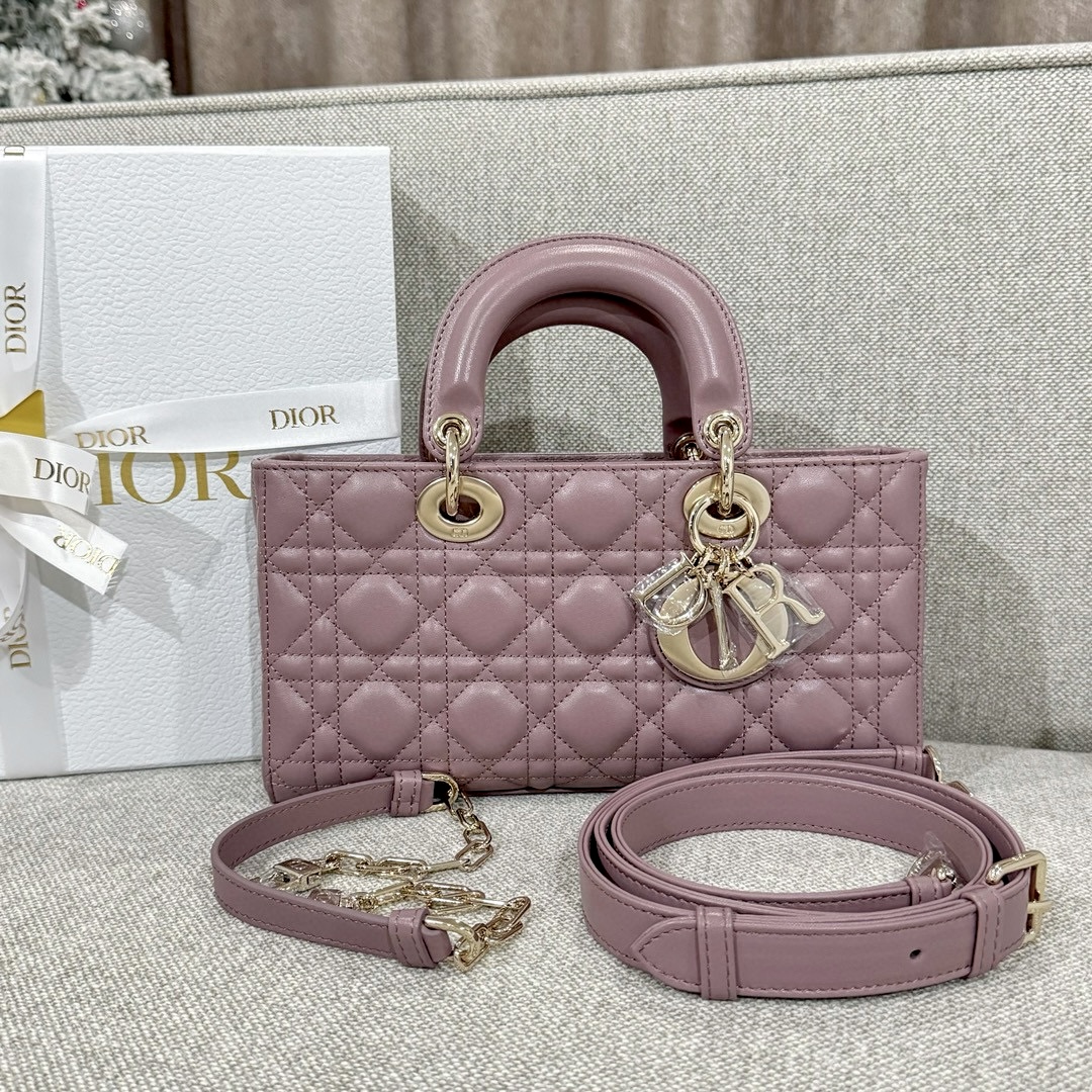 DIOR Medium Lady D-Joy Bag Peony Pink Cannage Lambskin Gold Hardware