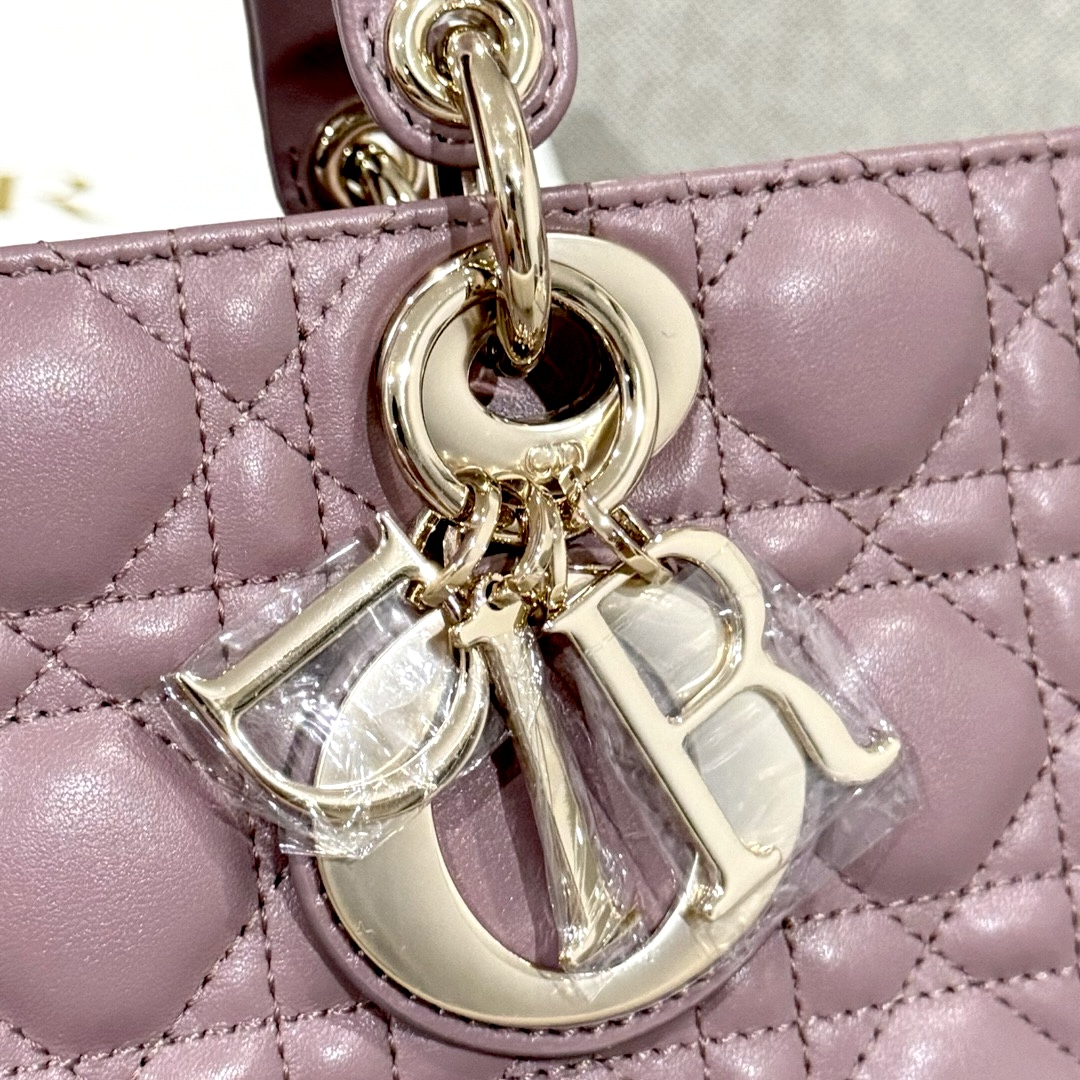 DIOR Medium Lady D-Joy Bag Peony Pink Cannage Lambskin Gold Hardware