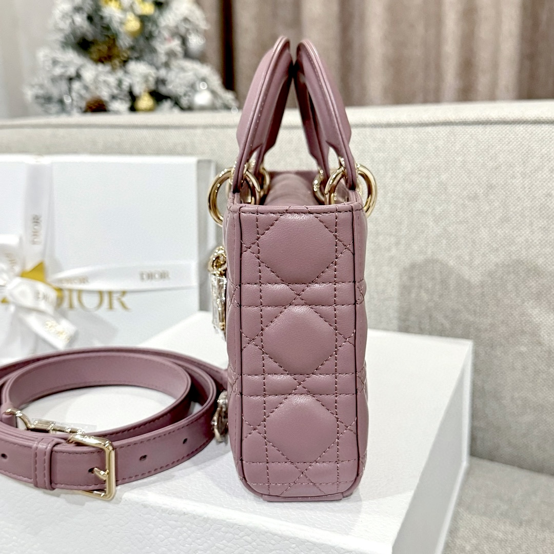 DIOR Medium Lady D-Joy Bag Peony Pink Cannage Lambskin Gold Hardware