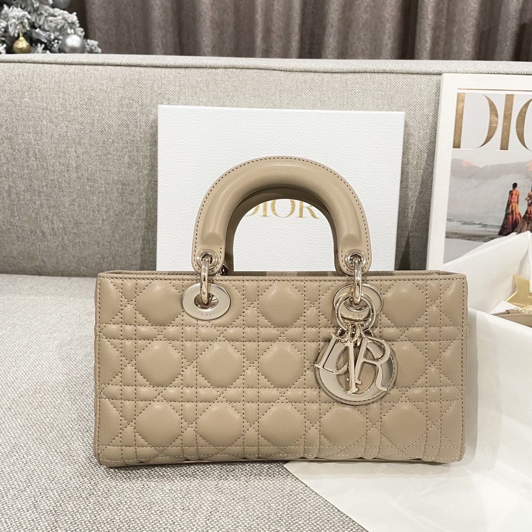 DIOR Medium Lady D-Joy Bag Sand-Colored Cannage Lambskin Gold Hardware