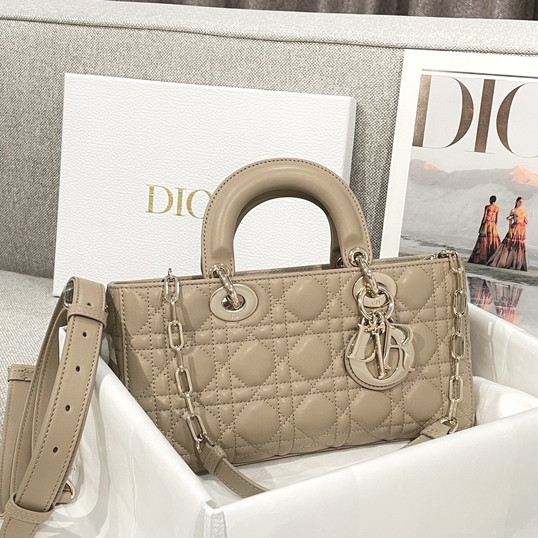 DIOR Medium Lady D-Joy Bag Sand-Colored Cannage Lambskin Gold Hardware