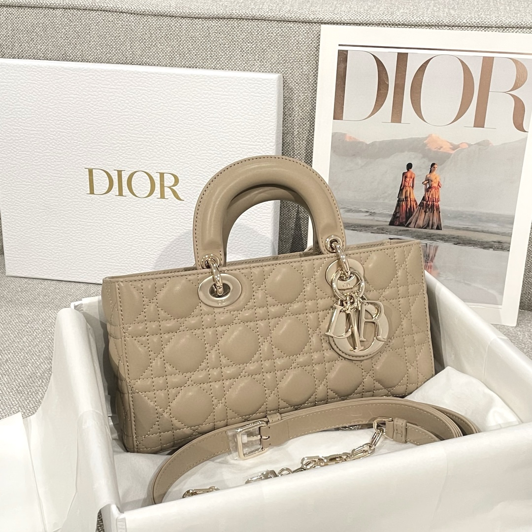 DIOR Medium Lady D-Joy Bag Sand-Colored Cannage Lambskin Gold Hardware