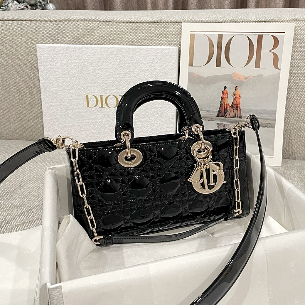 DIOR Medium Lady D-Joy Bag Black Patent Cannage Calfskin Gold Hardware