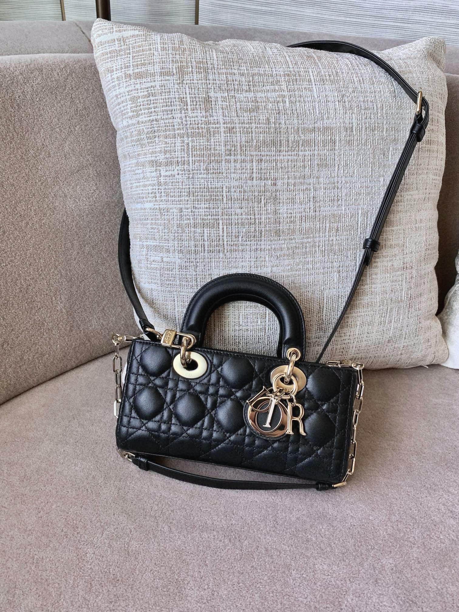 DIOR Small Lady D-Joy Bag Black Cannage Lambskin Gold Hardware