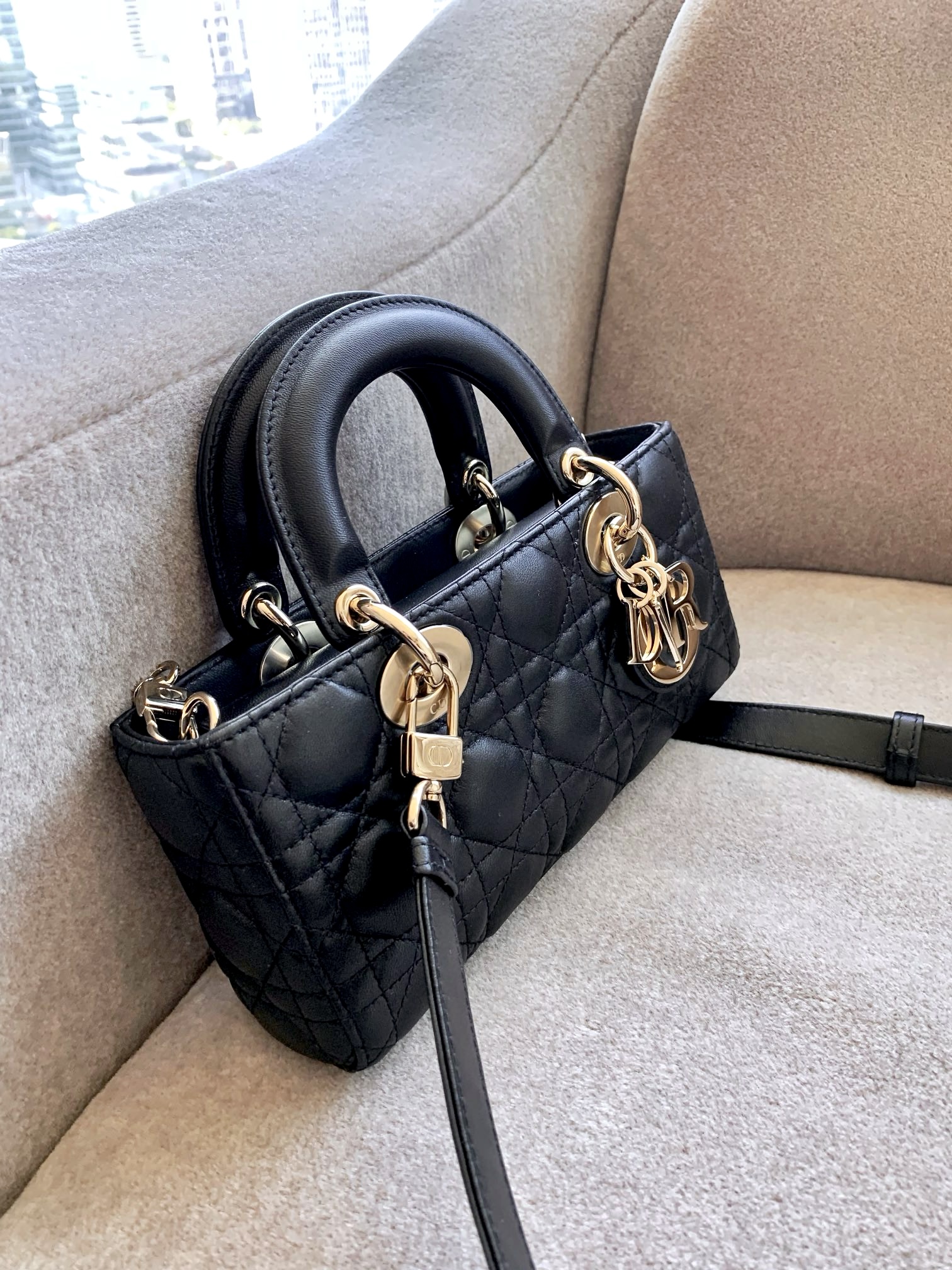 DIOR Small Lady D-Joy Bag Black Cannage Lambskin Gold Hardware