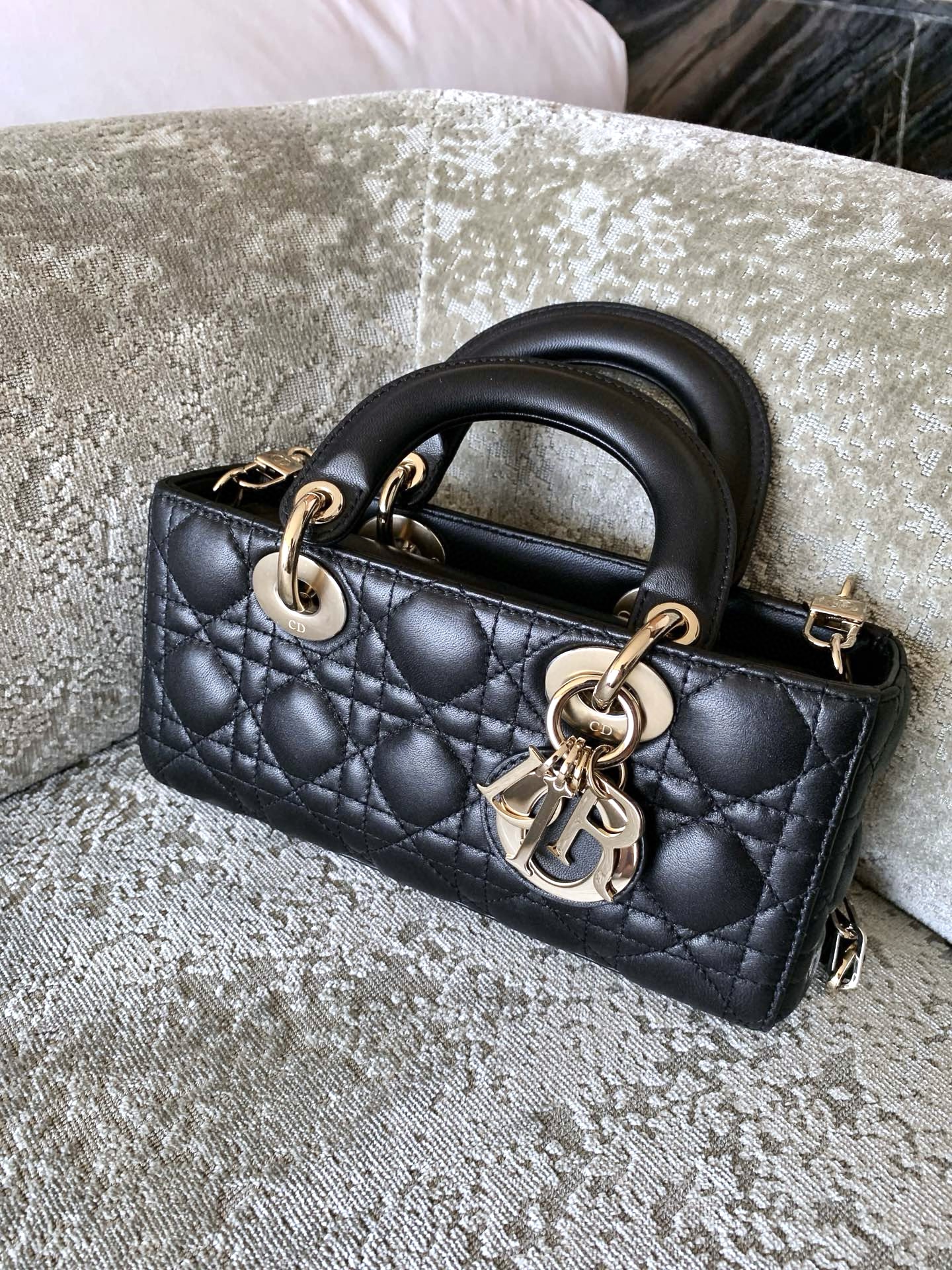 DIOR Small Lady D-Joy Bag Black Cannage Lambskin Gold Hardware