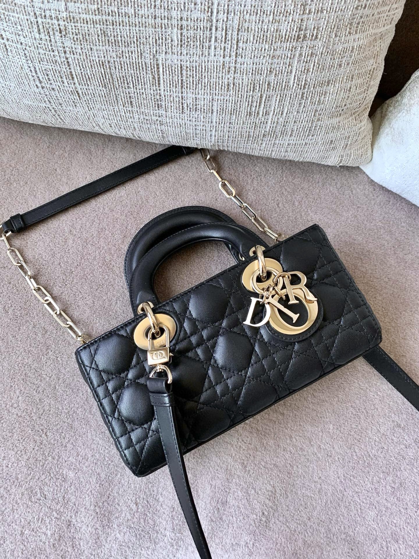 DIOR Small Lady D-Joy Bag Black Cannage Lambskin Gold Hardware