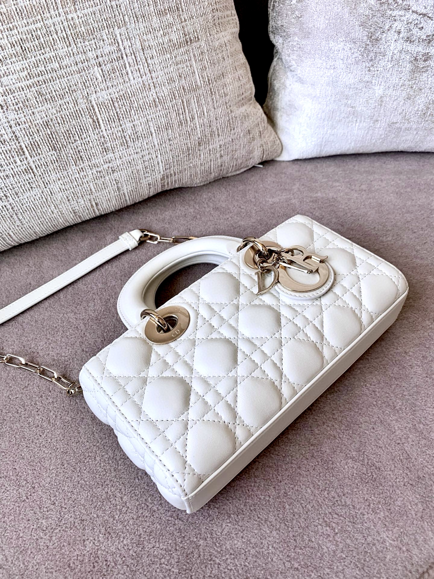 DIOR Small Lady D-Joy Bag Latte Cannage Lambskin Gold Hardware