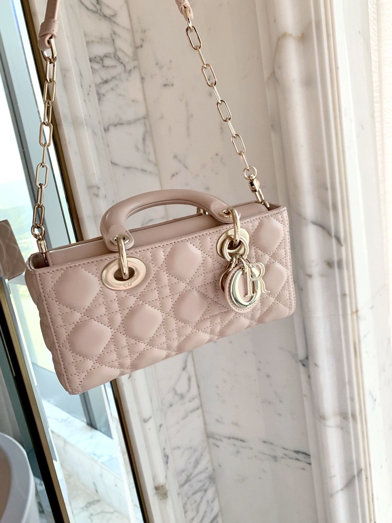 DIOR Small Lady D-Joy Bag Powder Pink Cannage Lambskin Gold Hardware