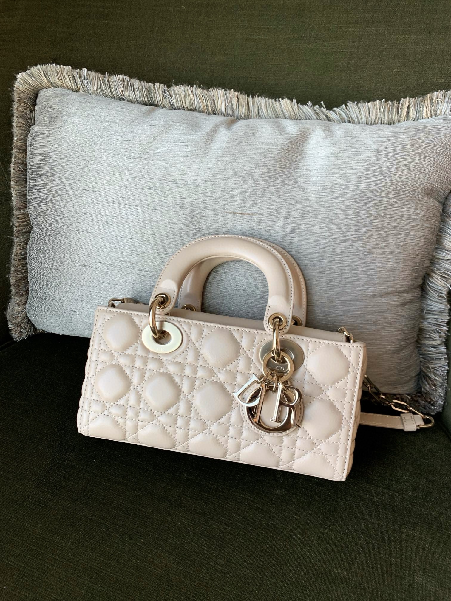 DIOR Small Lady D-Joy Bag Powder Beige Cannage Lambskin Gold Hardware