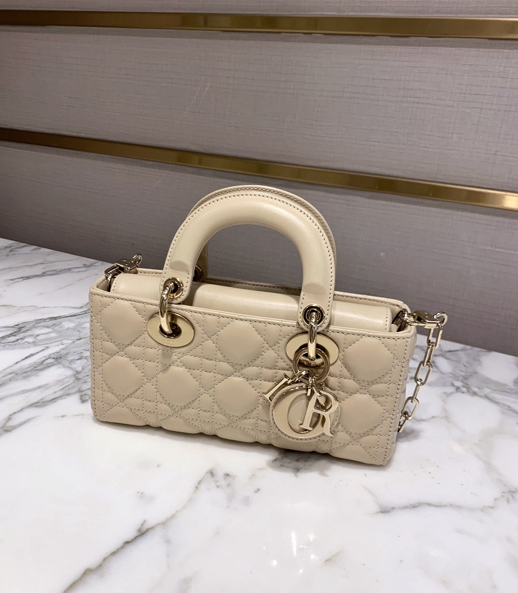 DIOR Small Lady D-Joy Bag Powder Beige Cannage Lambskin Gold Hardware