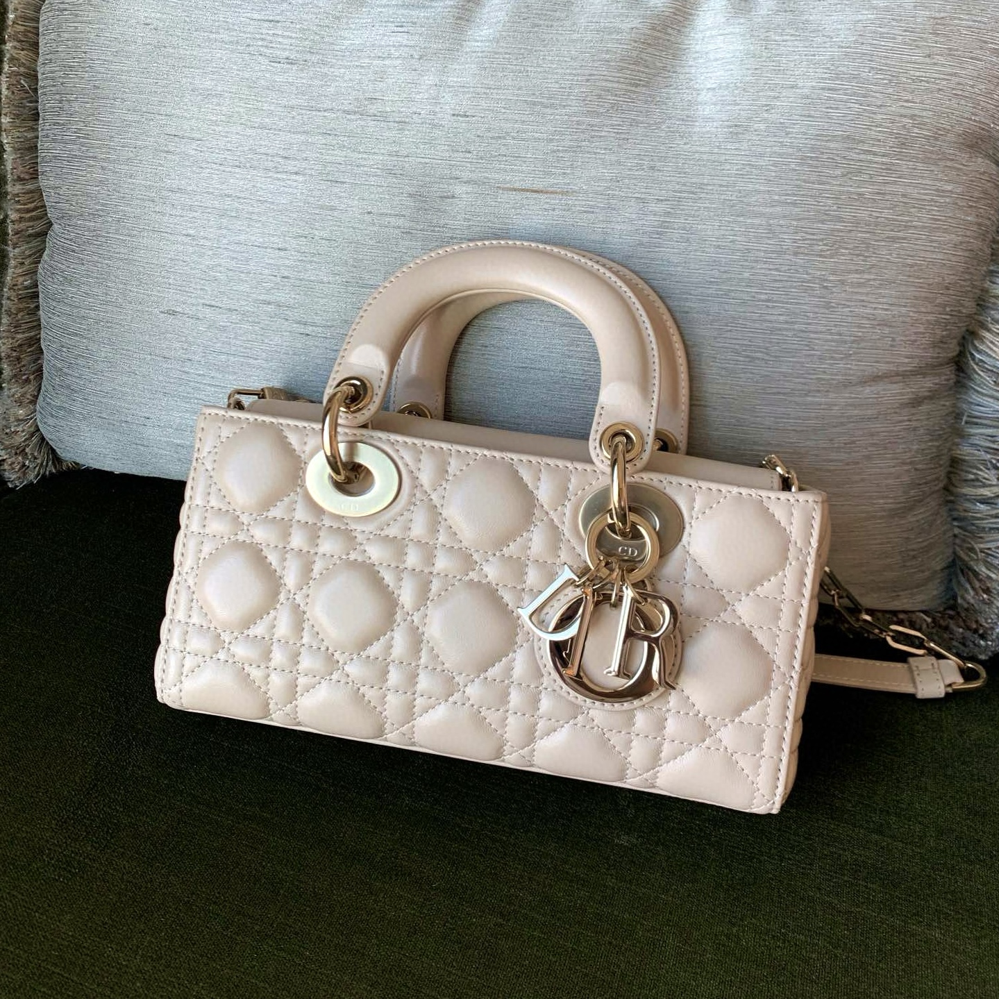 DIOR Small Lady D-Joy Bag Powder Beige Cannage Lambskin Gold Hardware