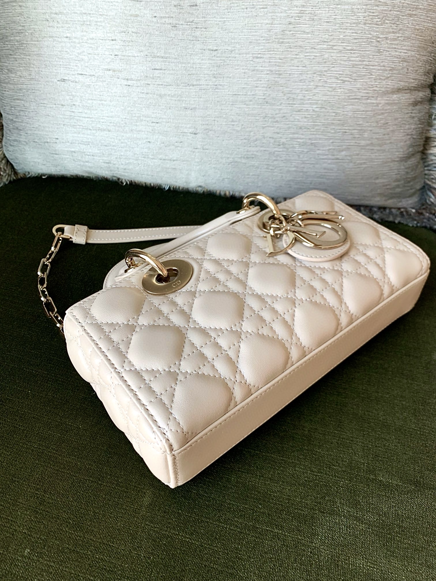 DIOR Small Lady D-Joy Bag Powder Beige Cannage Lambskin Gold Hardware