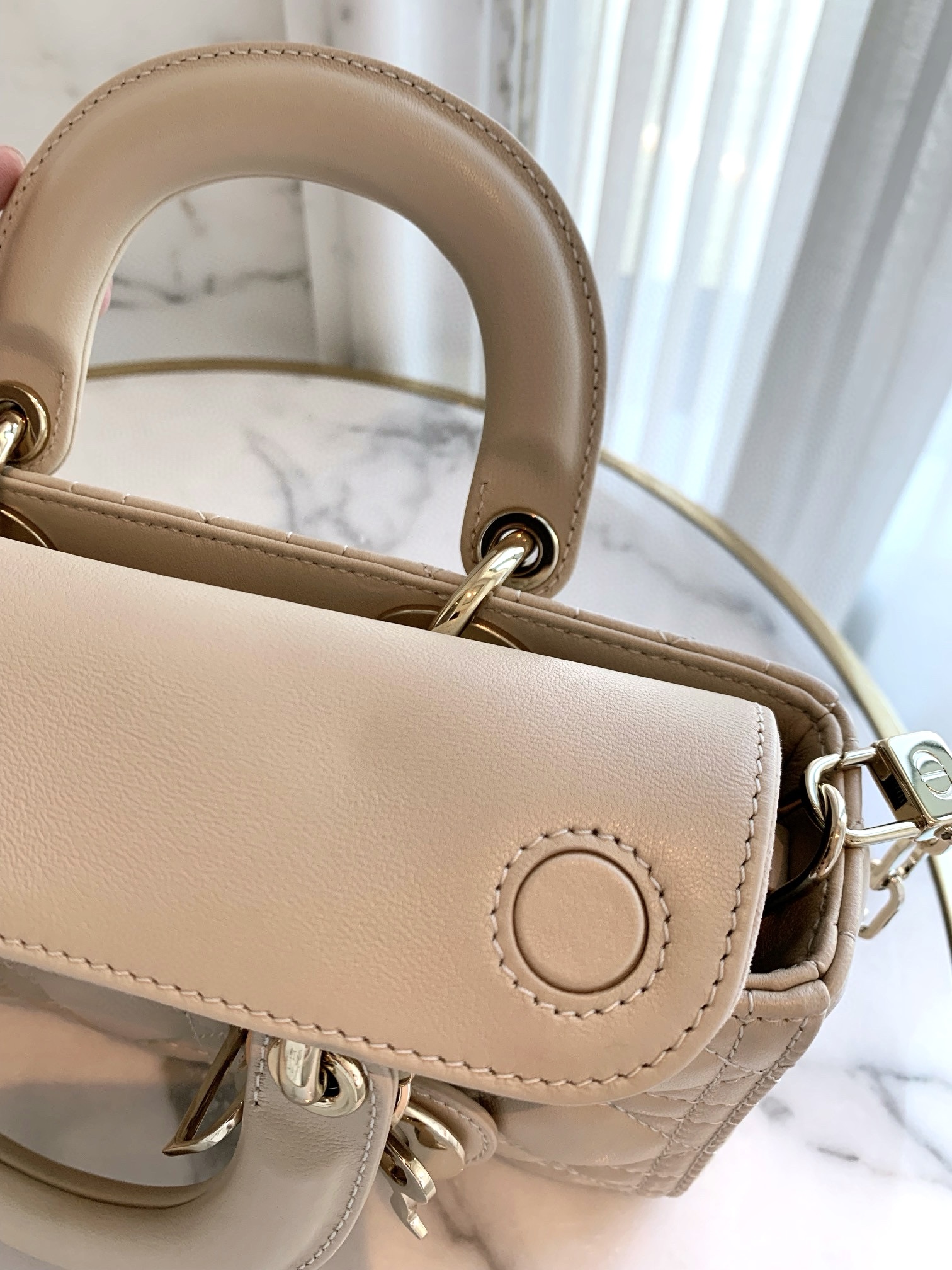 DIOR Small Lady D-Joy Bag Powder Beige Cannage Lambskin Gold Hardware