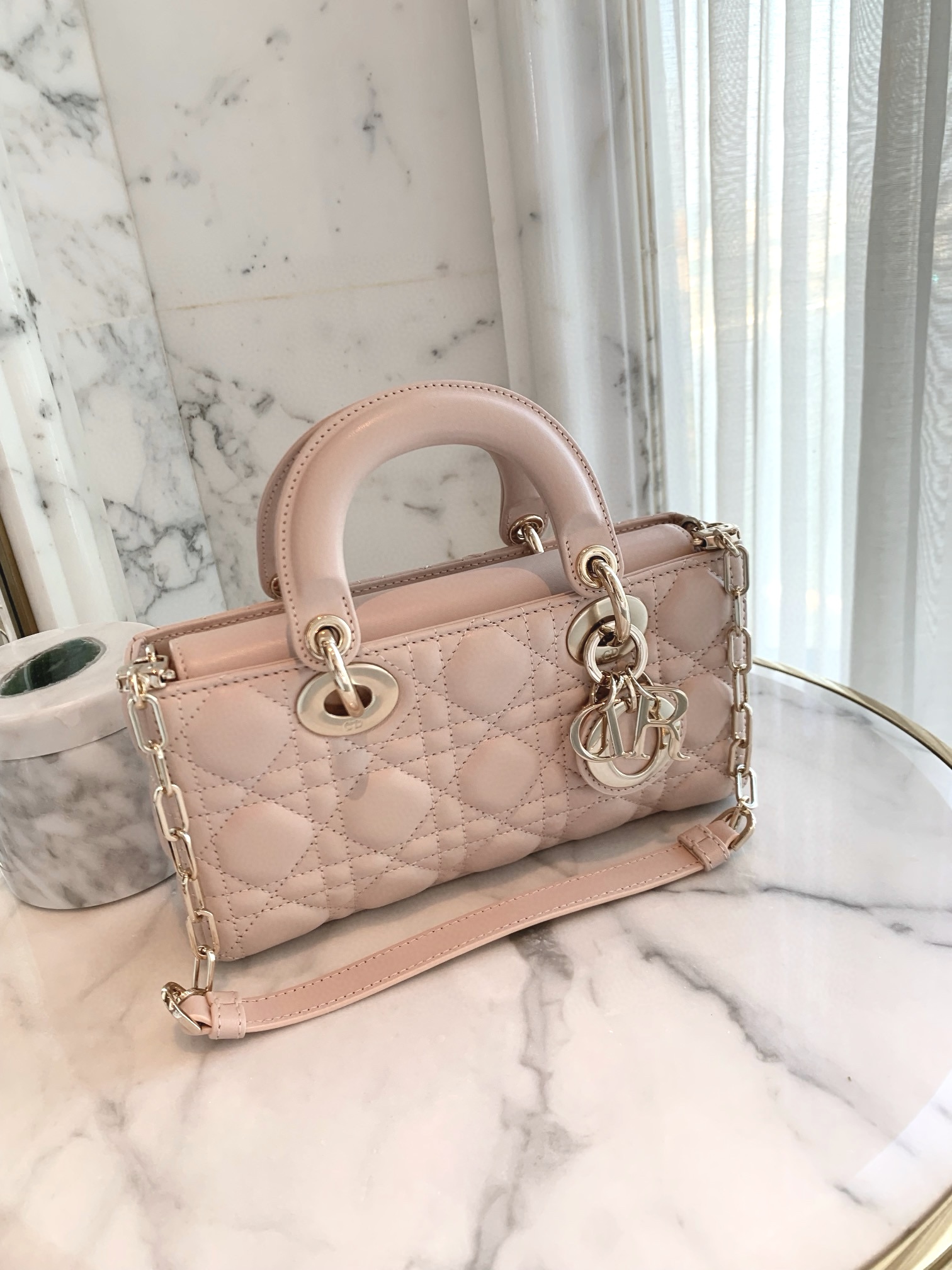 DIOR Small Lady D-Joy Bag Powder Pink Cannage Lambskin Gold Hardware