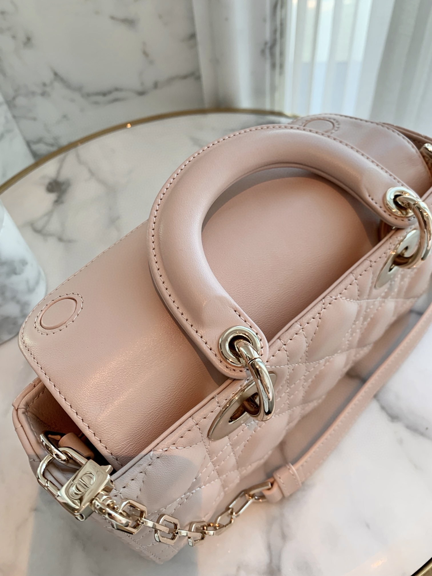 DIOR Small Lady D-Joy Bag Powder Pink Cannage Lambskin Gold Hardware