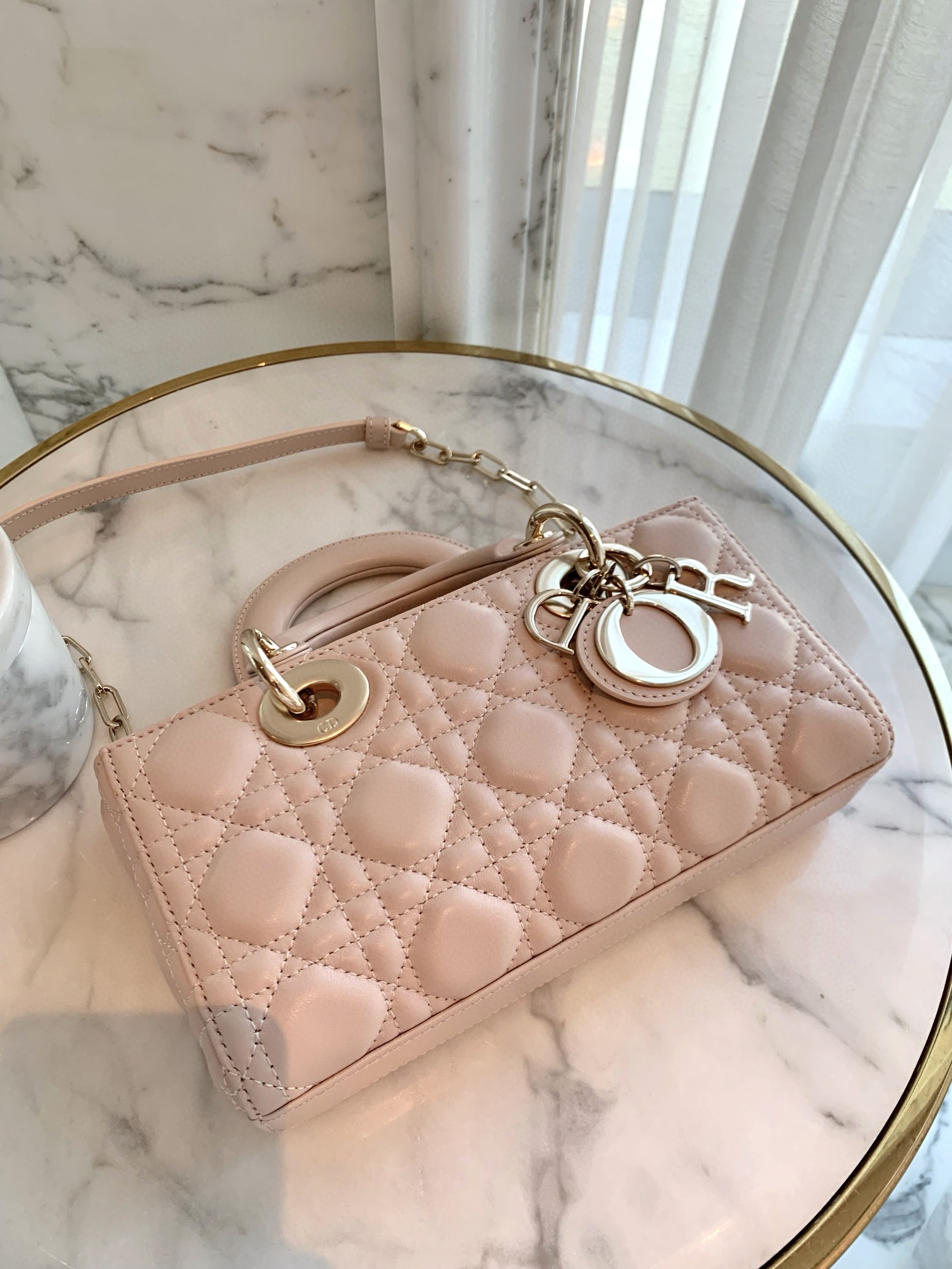 DIOR Small Lady D-Joy Bag Powder Pink Cannage Lambskin Gold Hardware