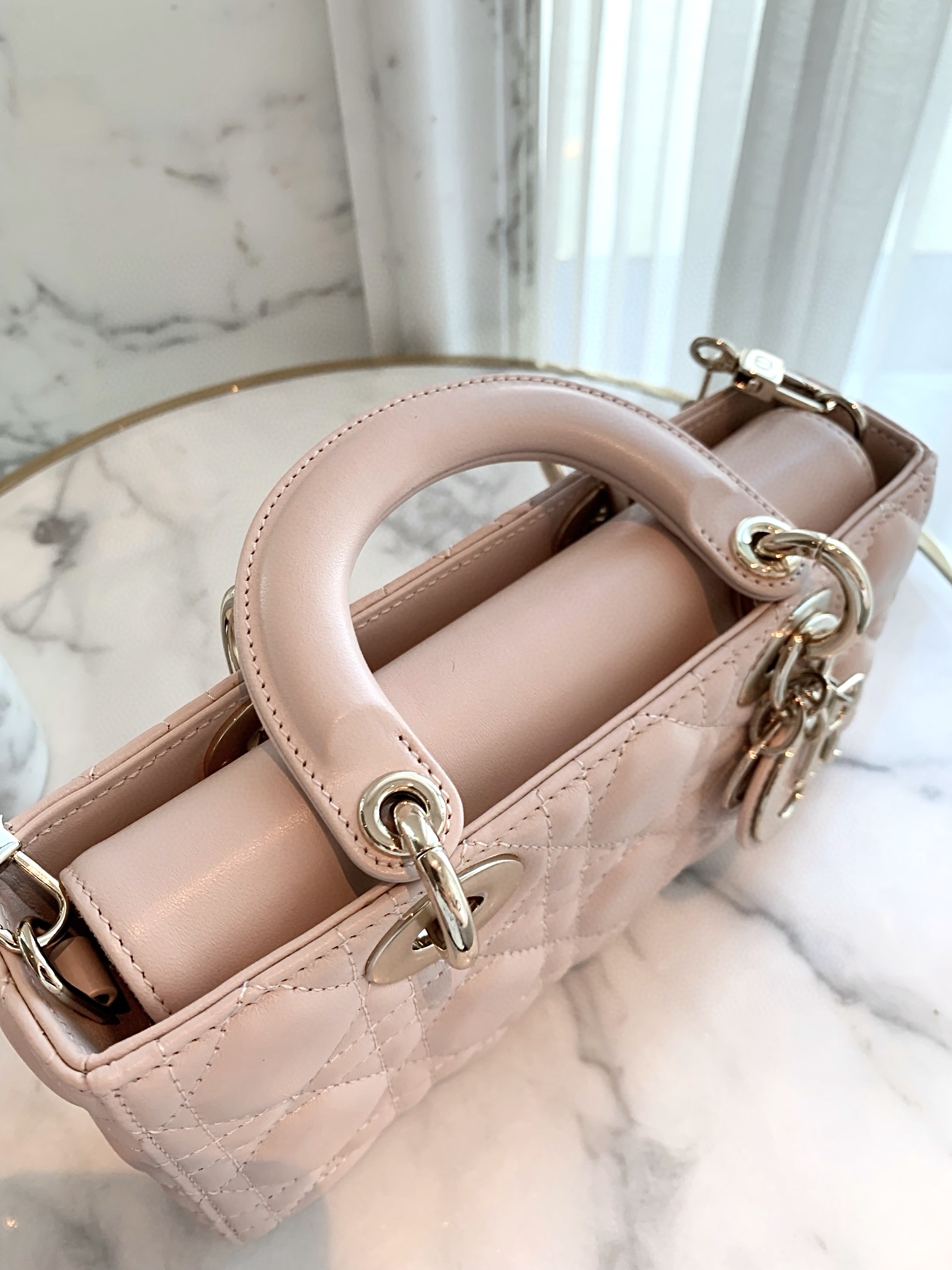 DIOR Small Lady D-Joy Bag Powder Pink Cannage Lambskin Gold Hardware