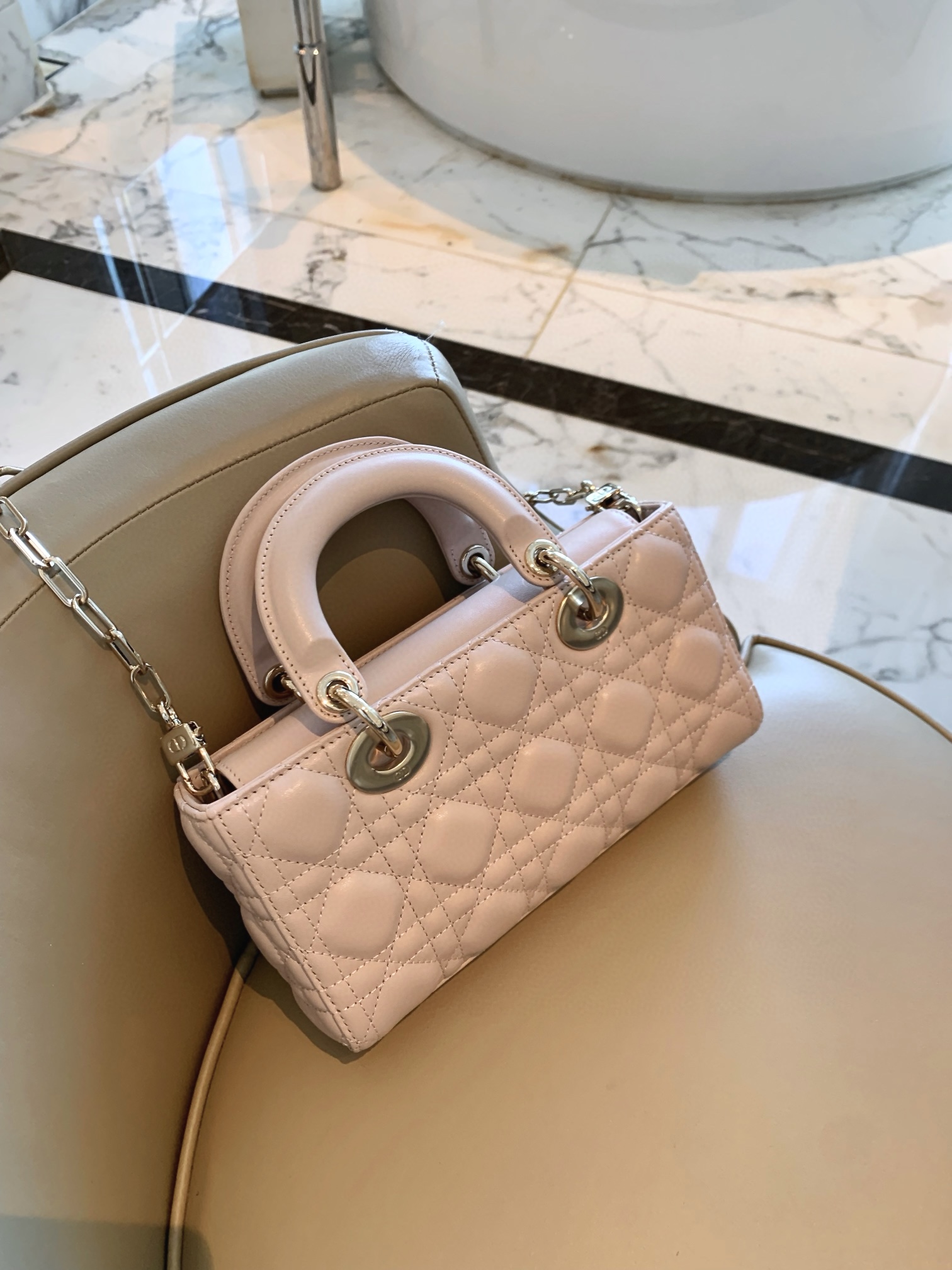 DIOR Small Lady D-Joy Bag Powder Pink Cannage Lambskin Gold Hardware