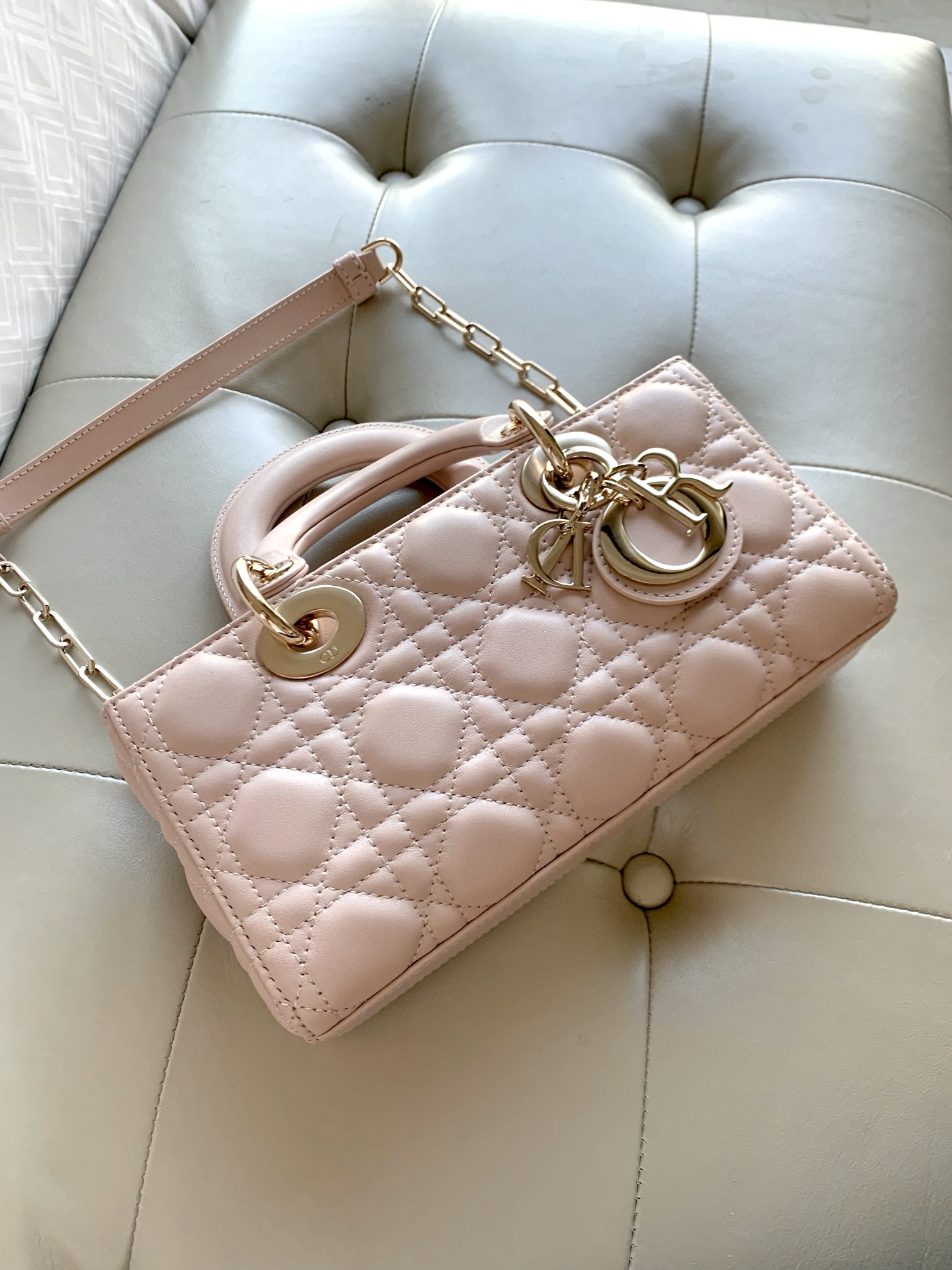 DIOR Small Lady D-Joy Bag Powder Pink Cannage Lambskin Gold Hardware